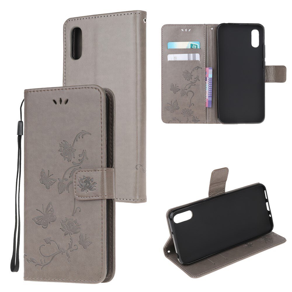 Custodia in pelle a farfalle per Xiaomi Redmi 9AT, Grigio