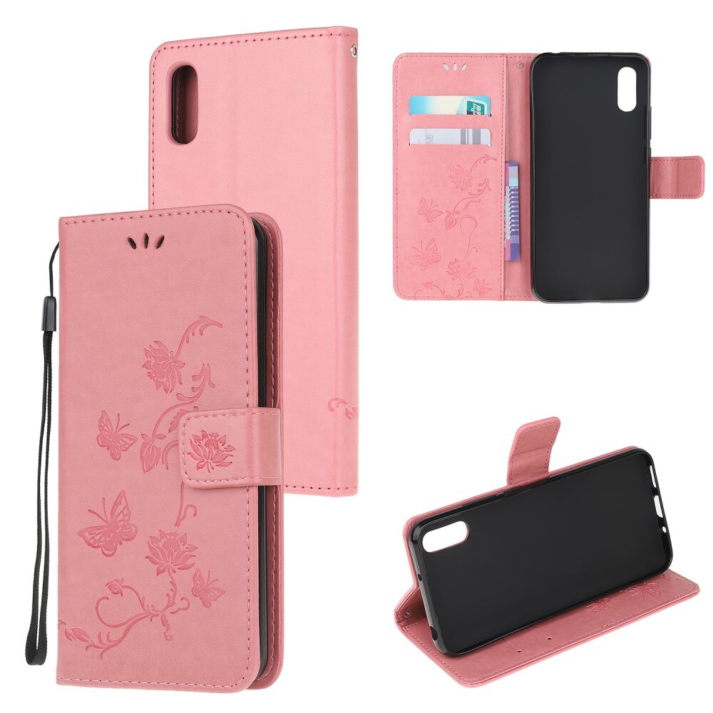Custodia in pelle a farfalle per Xiaomi Redmi 9AT, Rosa