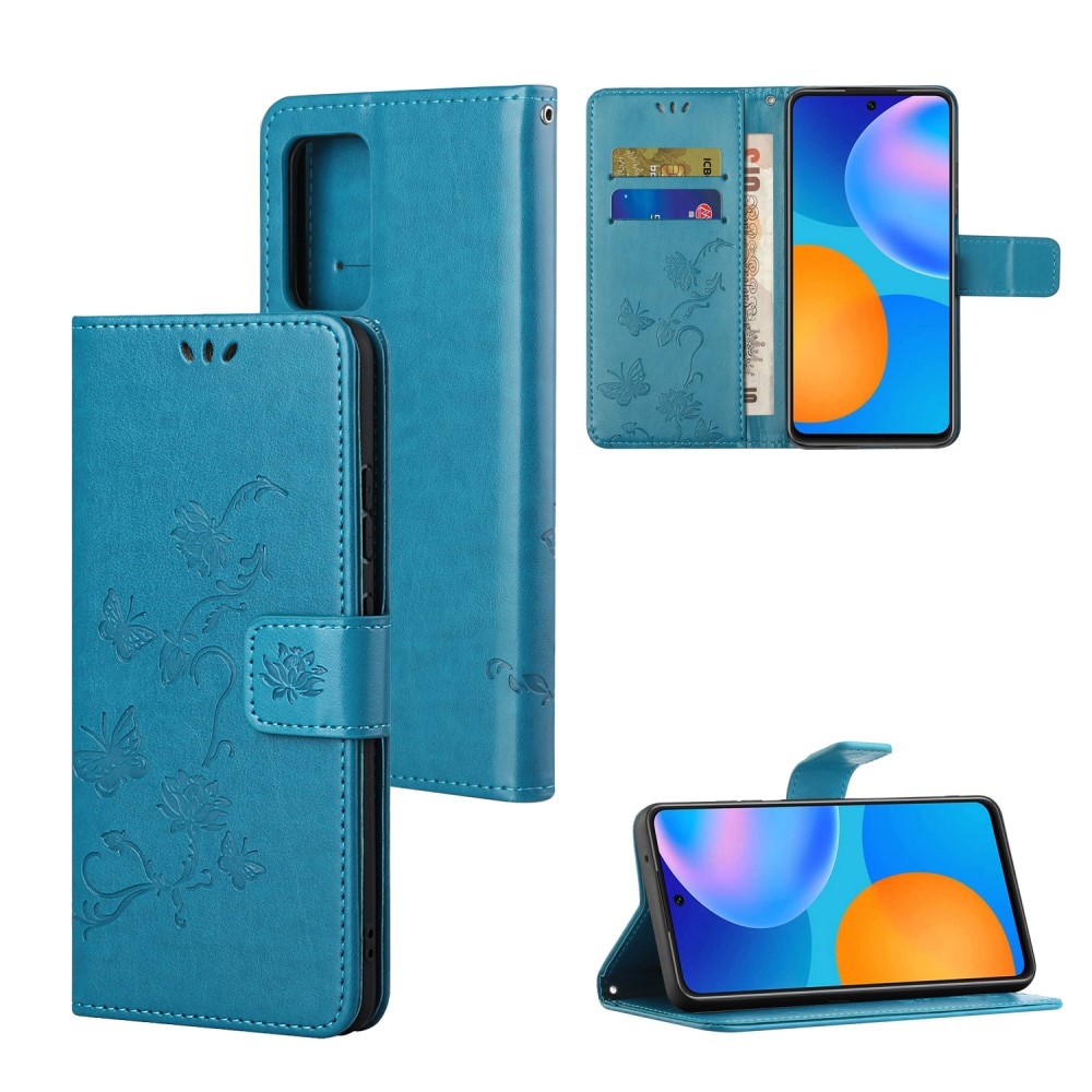 Custodia in pelle a farfalle per Xiaomi Redmi 10, blu