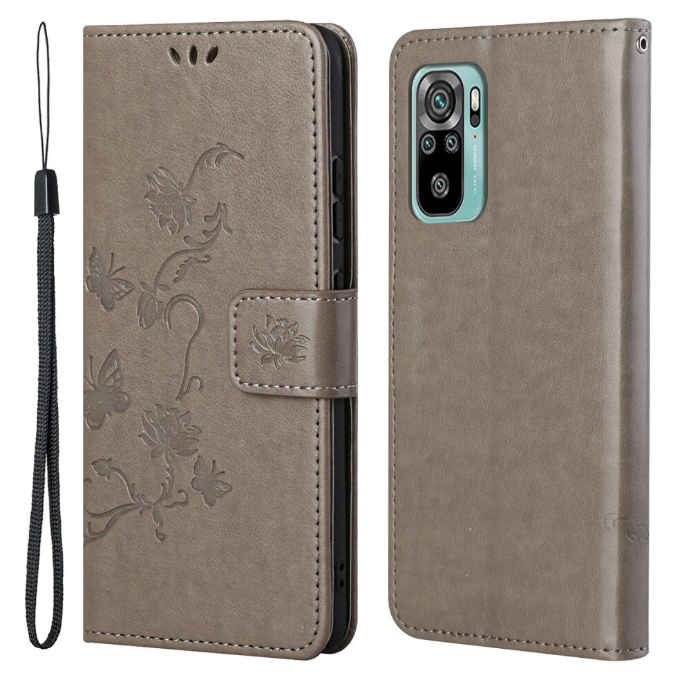 Custodia in pelle a farfalle per Xiaomi Redmi 10, Grigio
