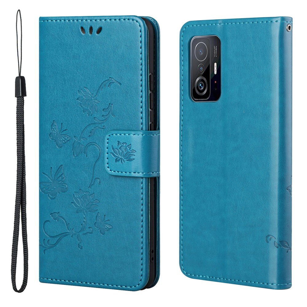 Custodia in pelle a farfalle per Xiaomi 11T/11T Pro, Blu