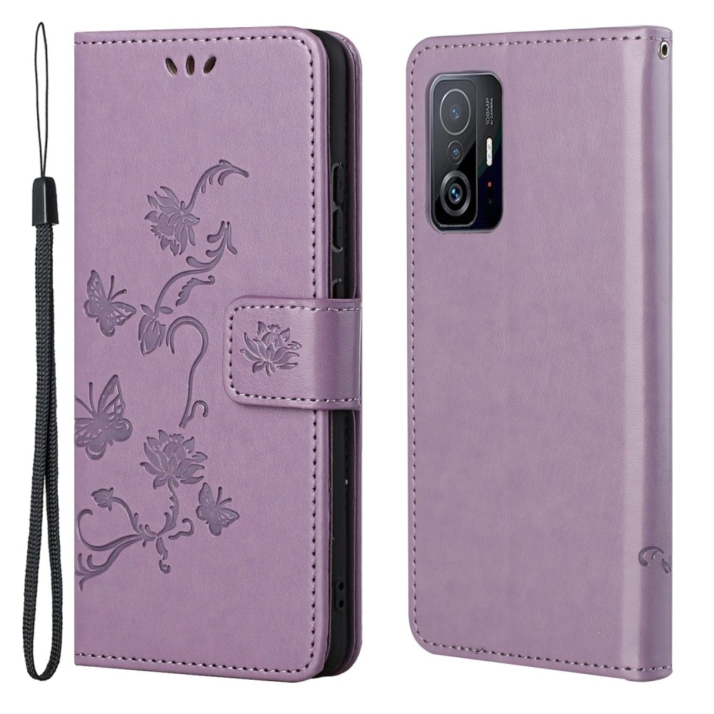 Custodia in pelle a farfalle per Xiaomi 11T/11T Pro, Viola