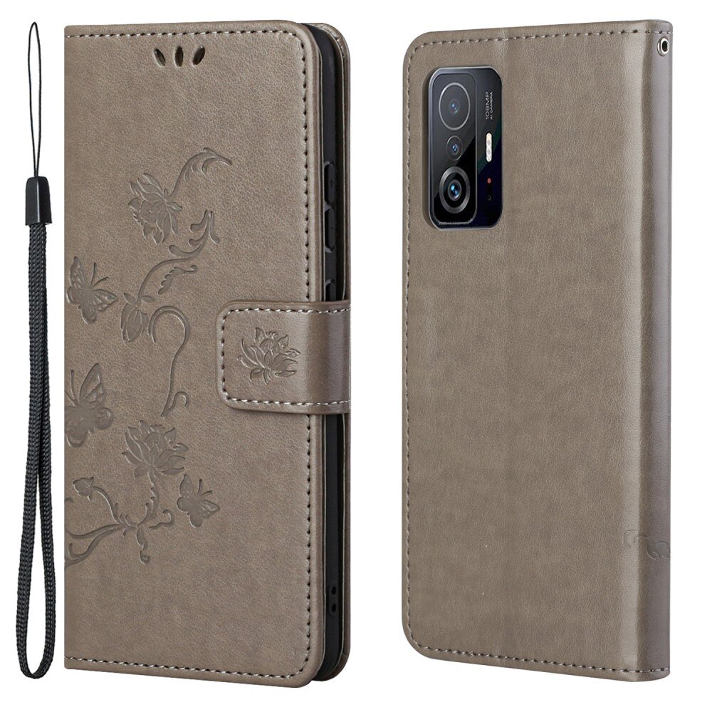 Custodia in pelle a farfalle per Xiaomi 11T/11T Pro, Grigio