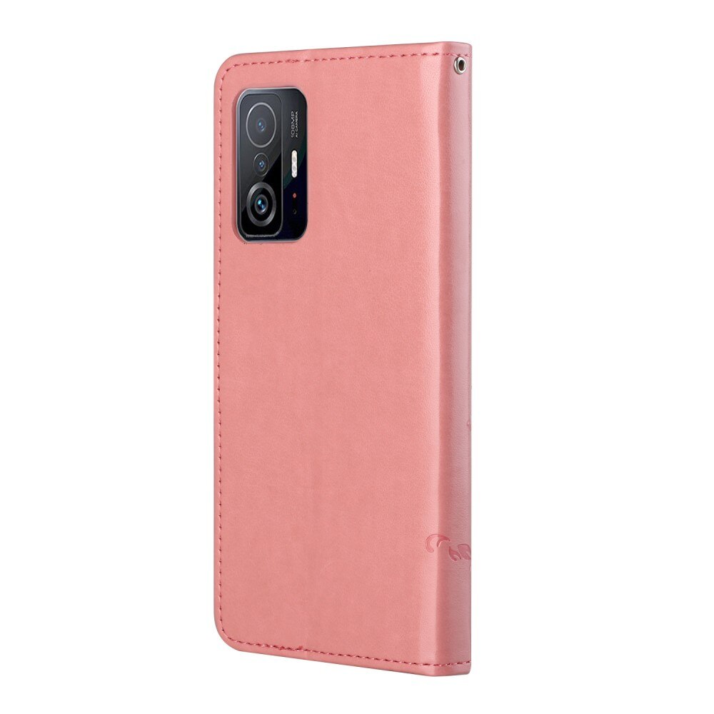 Custodia in pelle a farfalle per Xiaomi 11T/11T Pro, rosa