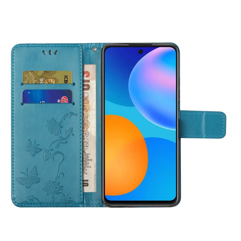 Custodia in pelle a farfalle per Xiaomi Redmi Note 11, blu
