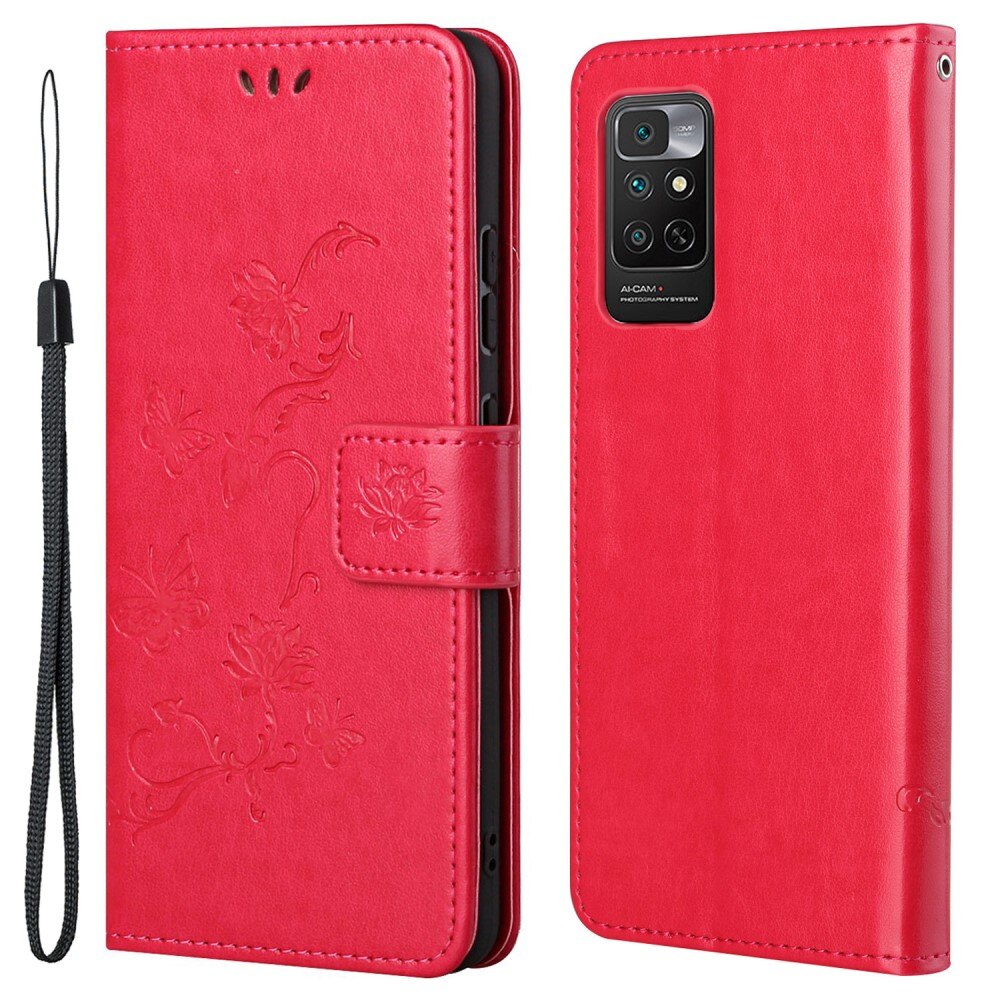 Custodia in pelle a farfalle per Xiaomi Redmi Note 11, Rosso