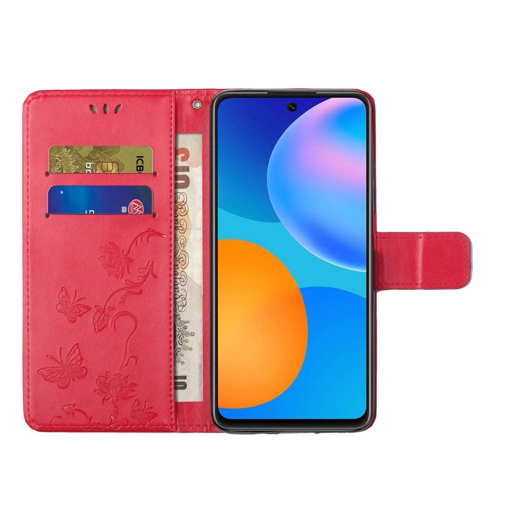 Custodia in pelle a farfalle per Xiaomi Redmi Note 11, rosso