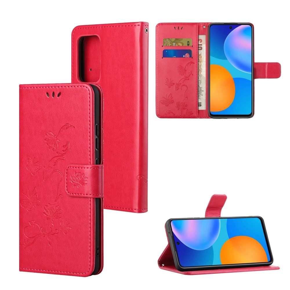 Custodia in pelle a farfalle per Xiaomi Redmi Note 11, rosso