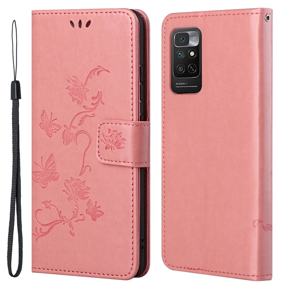 Custodia in pelle a farfalle per Xiaomi Redmi Note 11, Rosa