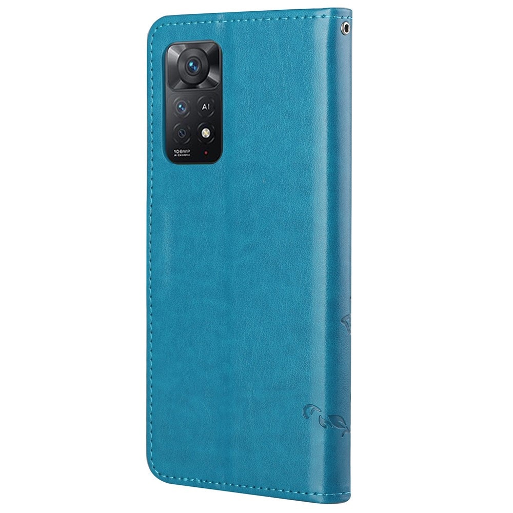 Custodia in pelle a farfalle per Xiaomi Redmi Note 11 Pro, blu