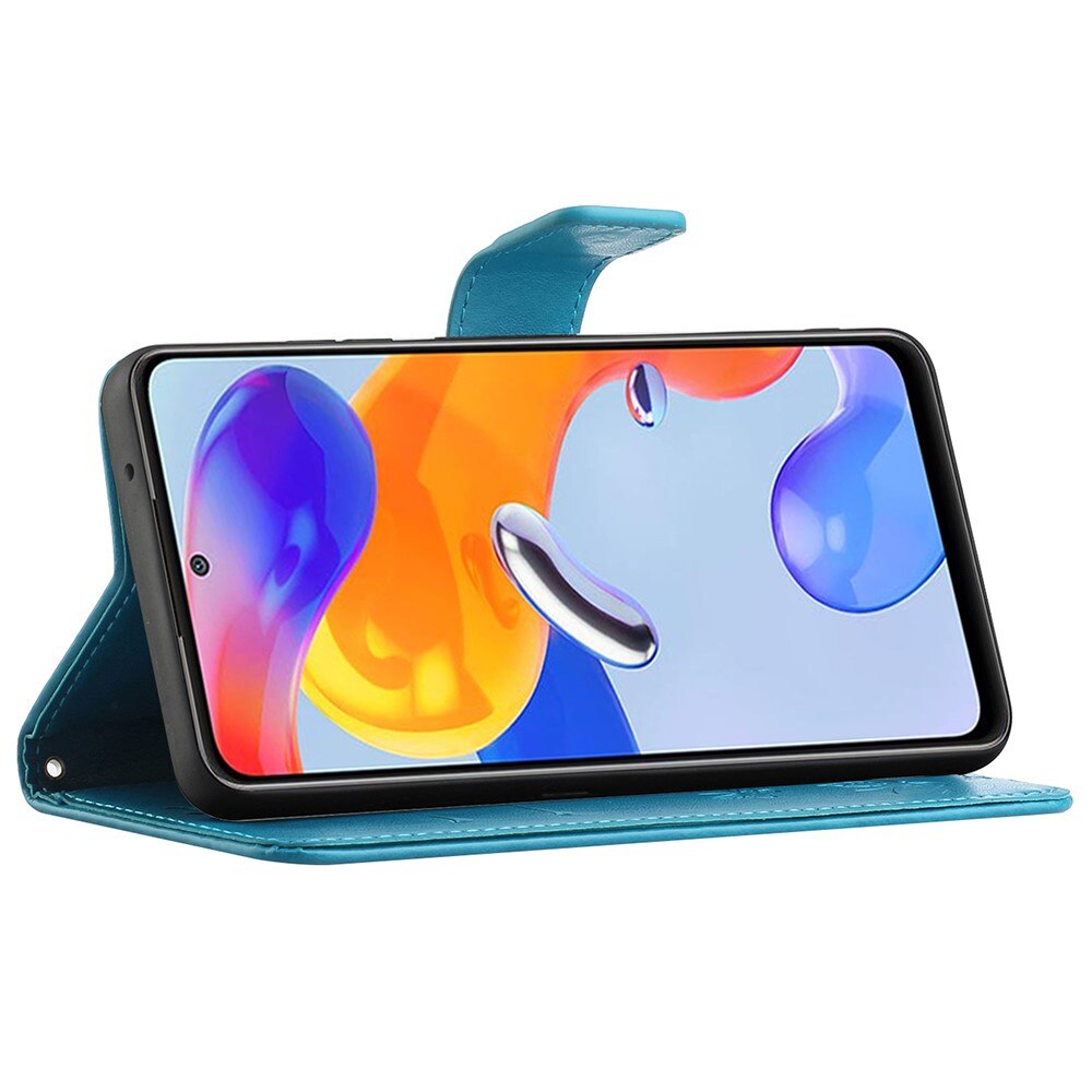 Custodia in pelle a farfalle per Xiaomi Redmi Note 11 Pro, blu