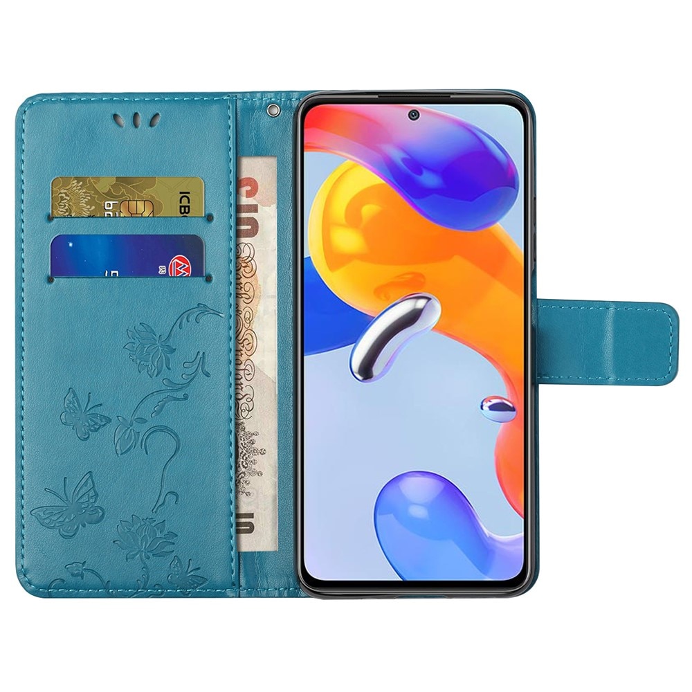 Custodia in pelle a farfalle per Xiaomi Redmi Note 11 Pro, blu