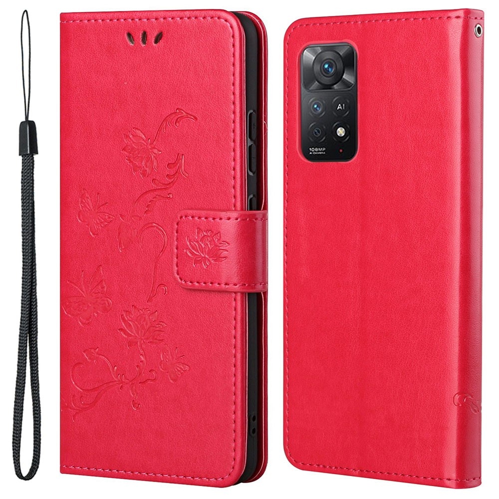 Custodia in pelle a farfalle per Xiaomi Redmi Note 11 Pro, rosso