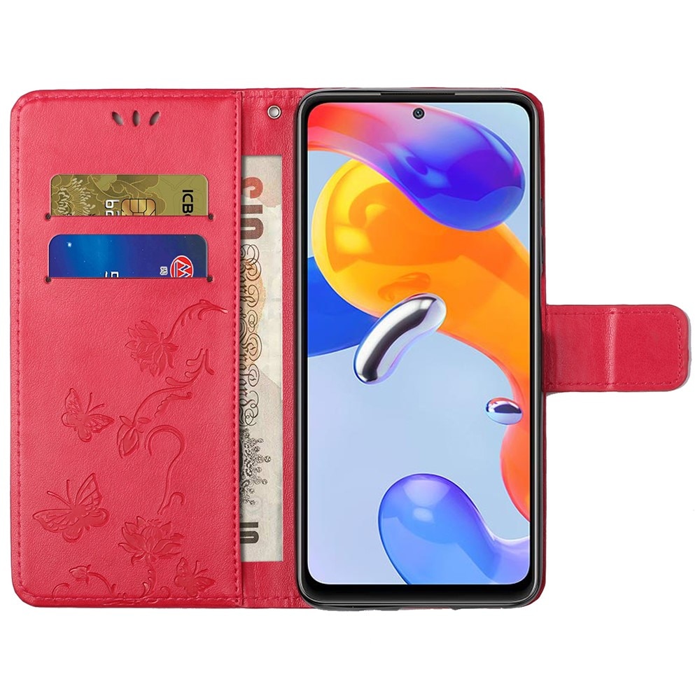Custodia in pelle a farfalle per Xiaomi Redmi Note 11 Pro, Rosso