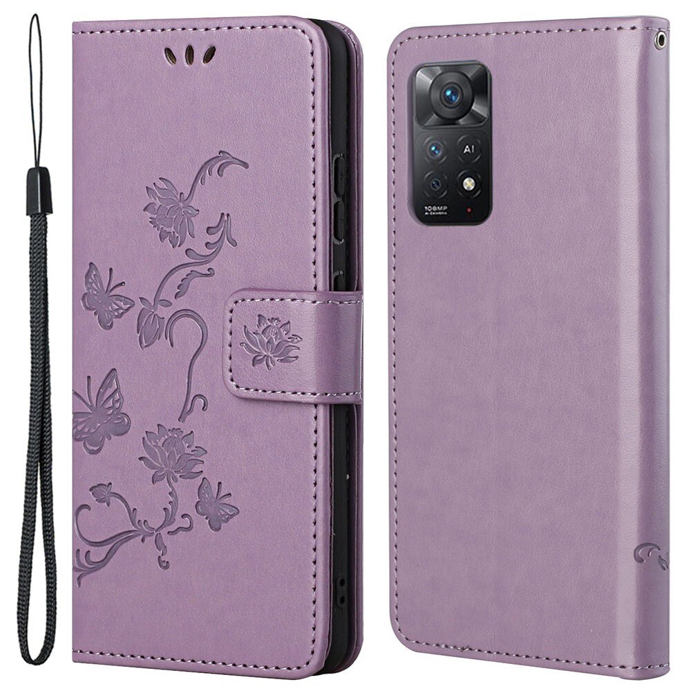 Custodia in pelle a farfalle per Xiaomi Redmi Note 11 Pro, viola