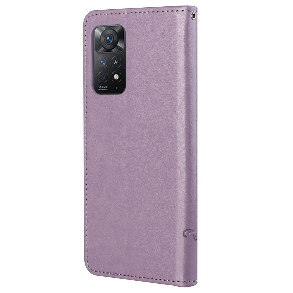 Custodia in pelle a farfalle per Xiaomi Redmi Note 11 Pro, Viola