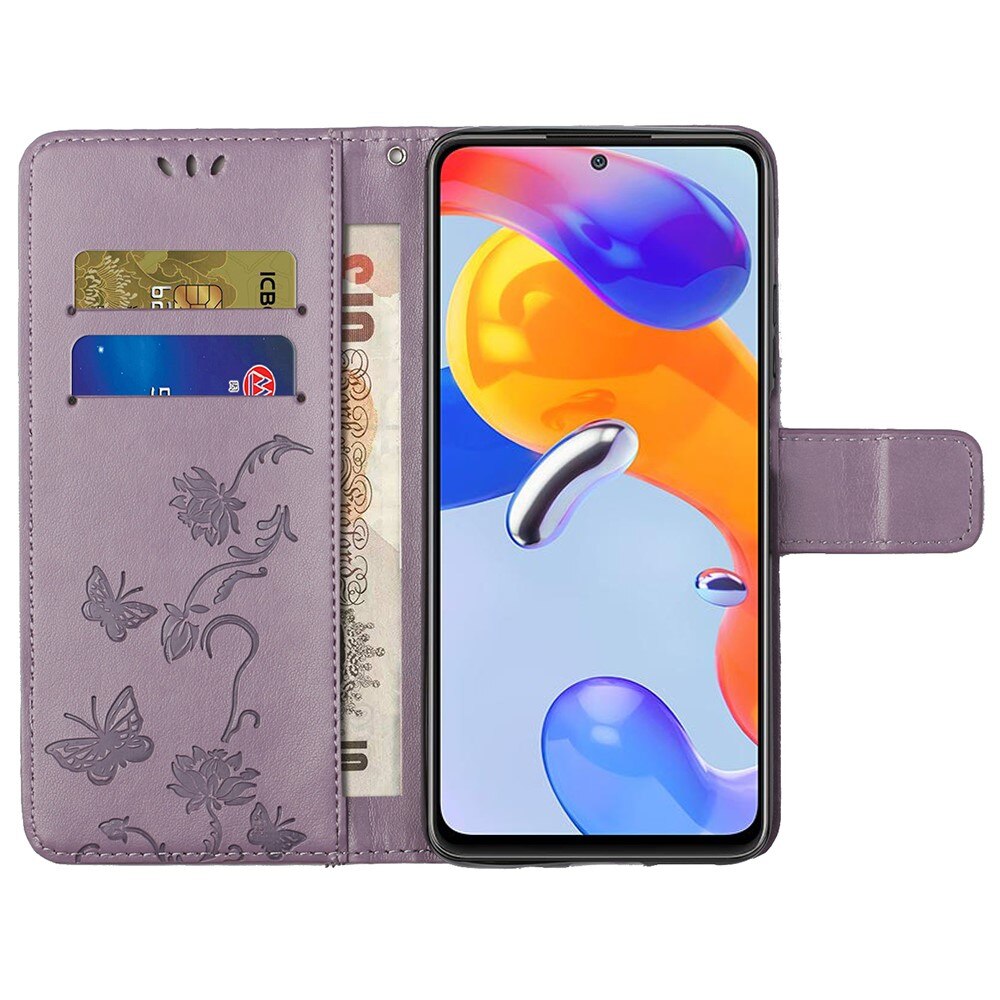Custodia in pelle a farfalle per Xiaomi Redmi Note 11 Pro, Viola