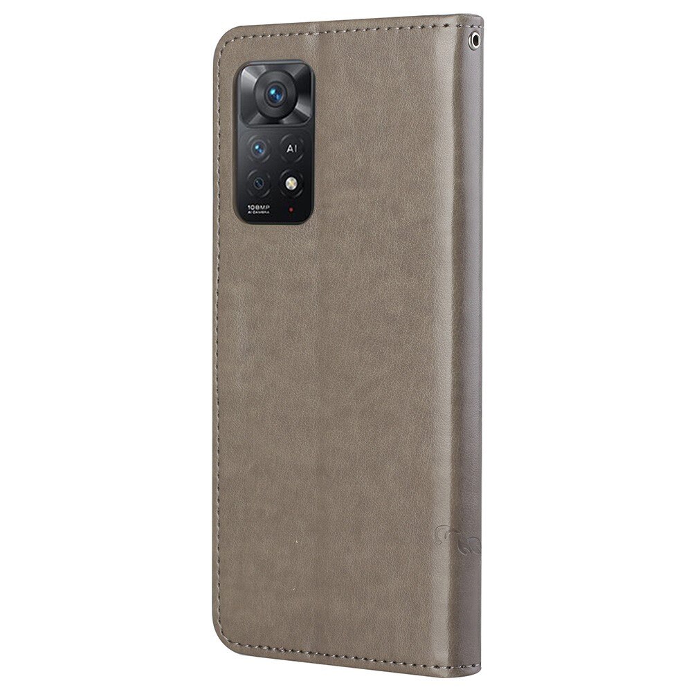 Custodia in pelle a farfalle per Xiaomi Redmi Note 11 Pro, grigio