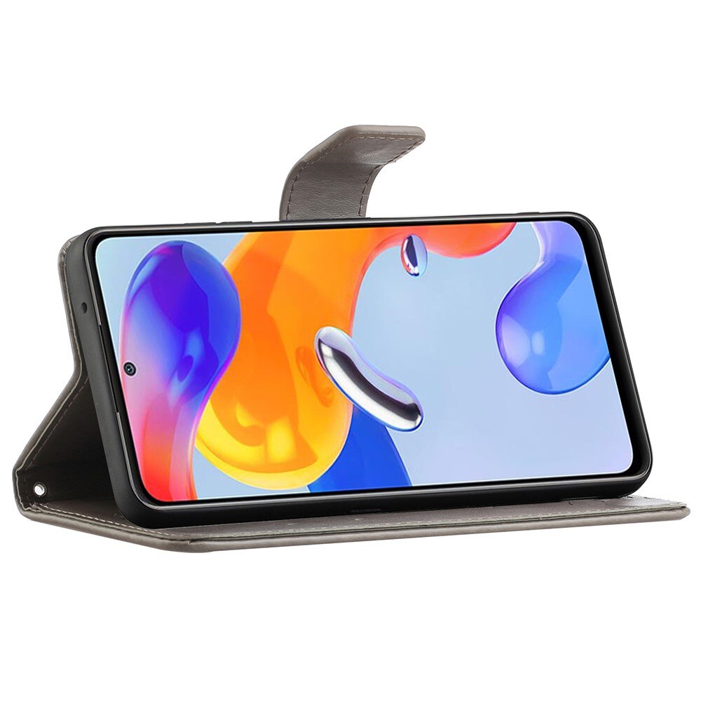 Custodia in pelle a farfalle per Xiaomi Redmi Note 11 Pro, Grigio