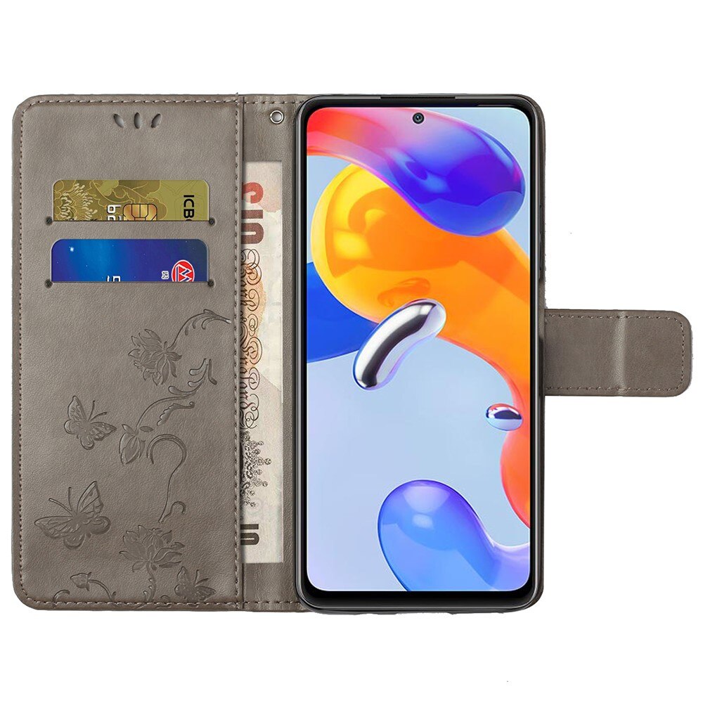 Custodia in pelle a farfalle per Xiaomi Redmi Note 11 Pro, grigio