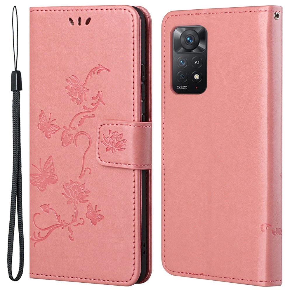 Custodia in pelle a farfalle per Xiaomi Redmi Note 11 Pro, rosa