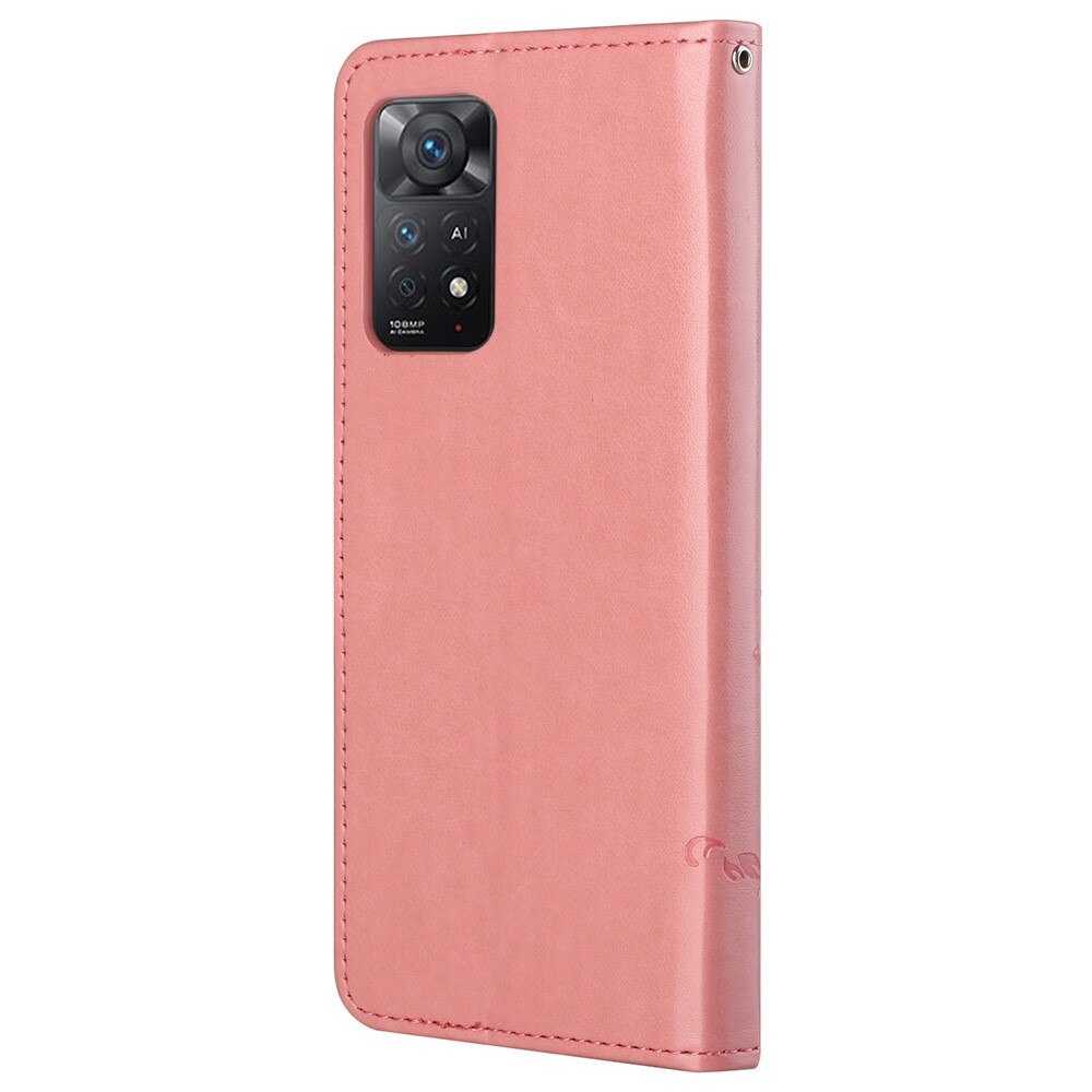 Custodia in pelle a farfalle per Xiaomi Redmi Note 11 Pro, Rosa