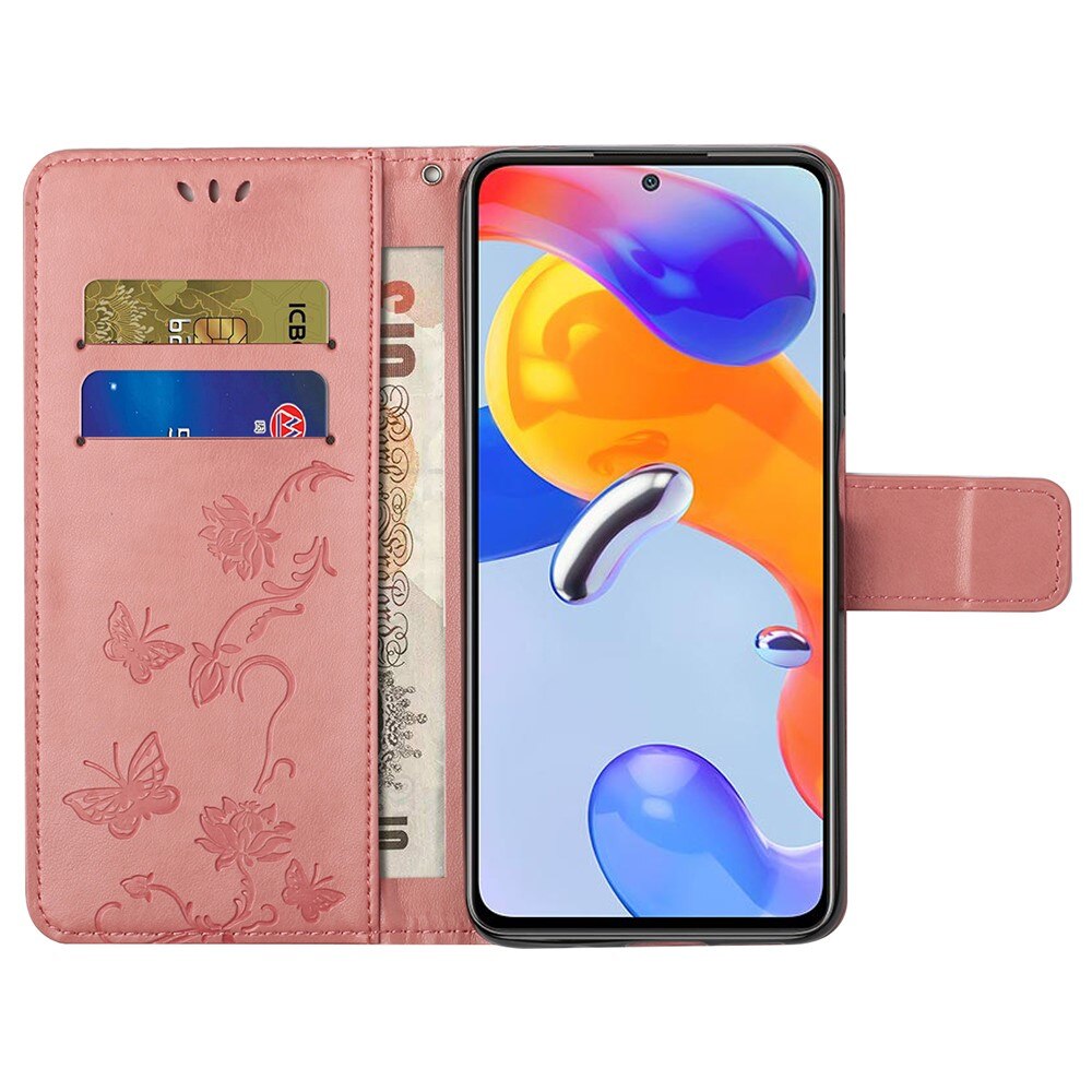 Custodia in pelle a farfalle per Xiaomi Redmi Note 11 Pro, Rosa