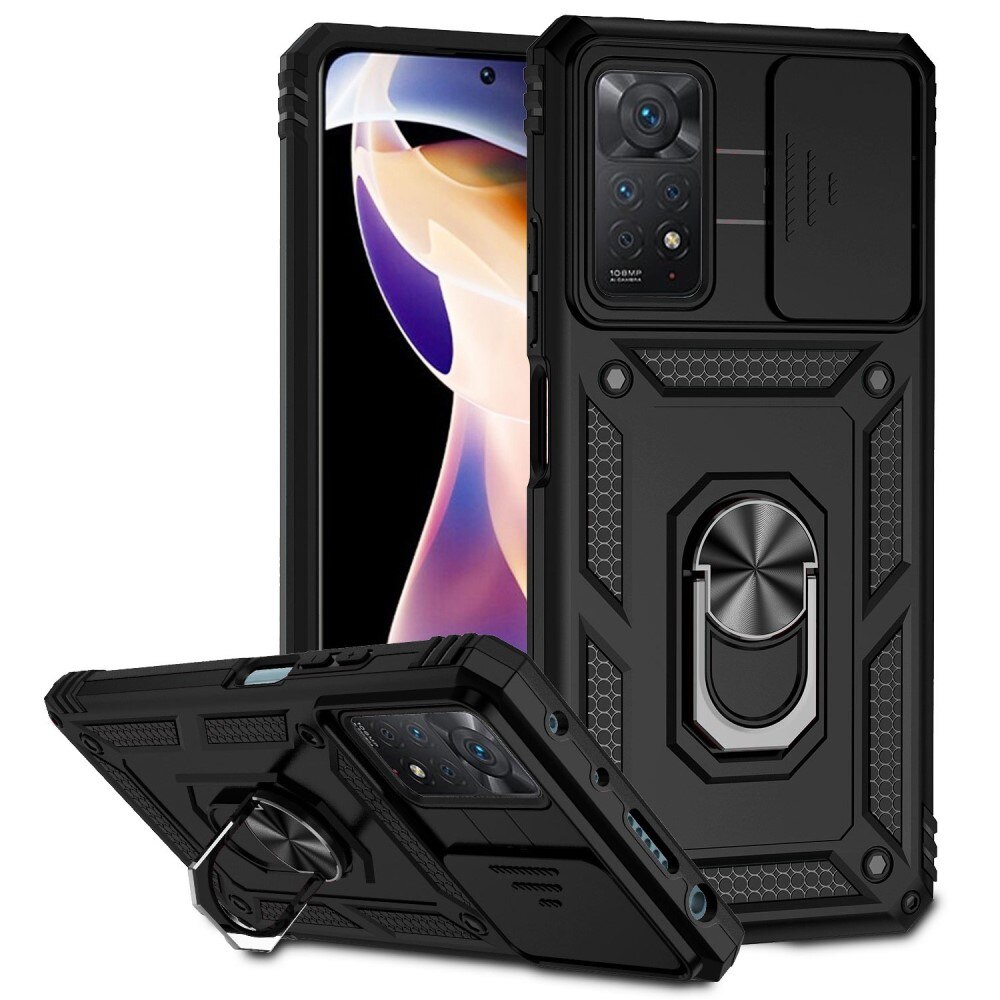 Cover ibride con anello e Protezione fotocamera Xiaomi Redmi Note 11 Pro Nero