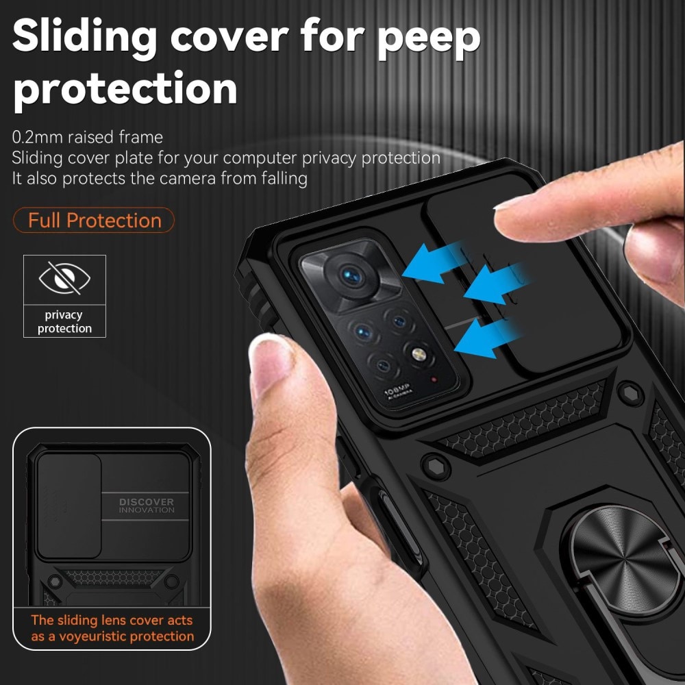 Cover ibride con anello e Protezione fotocamera Xiaomi Redmi Note 11 Pro Nero