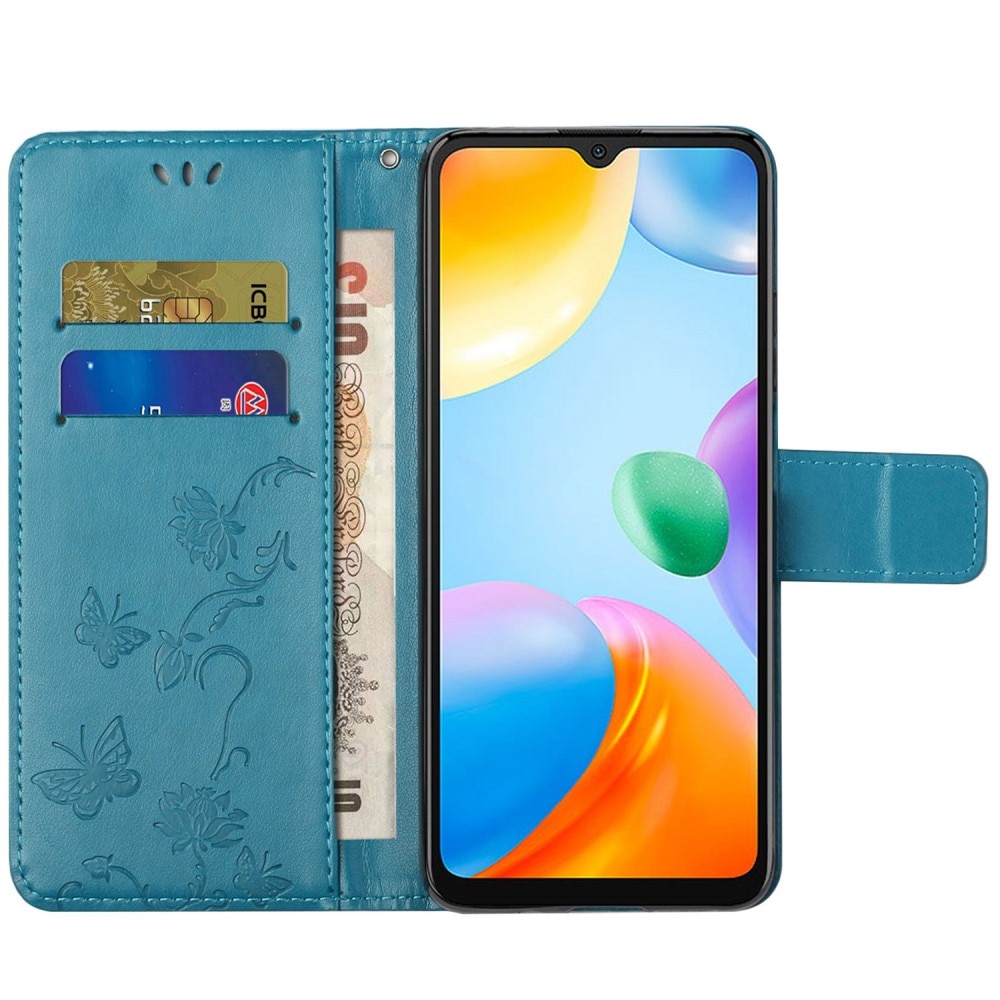 Custodia in pelle a farfalle per Xiaomi Redmi 10C, Blu