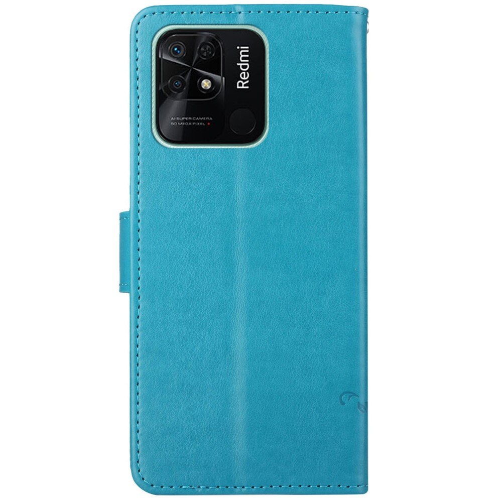 Custodia in pelle a farfalle per Xiaomi Redmi 10C, blu