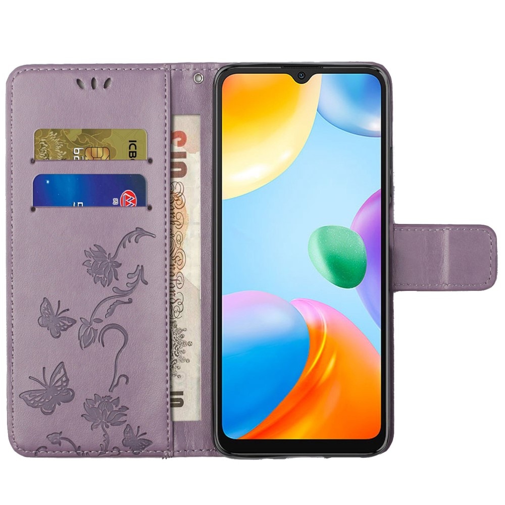 Custodia in pelle a farfalle per Xiaomi Redmi 10C, viola