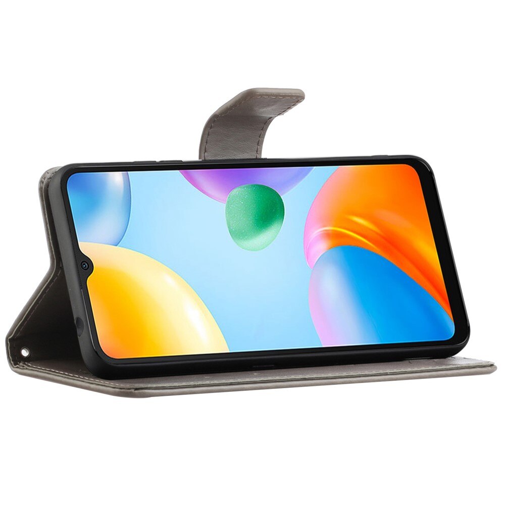 Custodia in pelle a farfalle per Xiaomi Redmi 10C, Grigio