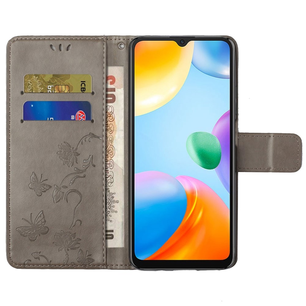 Custodia in pelle a farfalle per Xiaomi Redmi 10C, Grigio