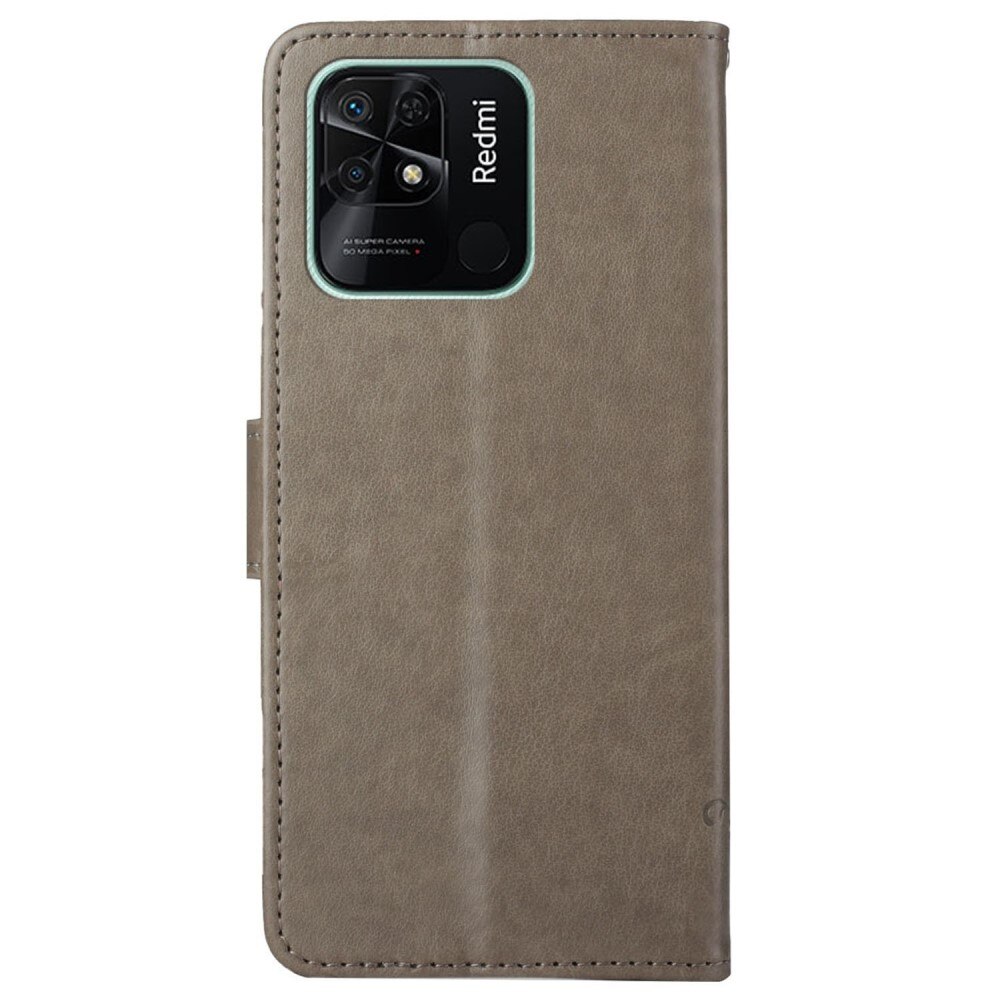 Custodia in pelle a farfalle per Xiaomi Redmi 10C, Grigio