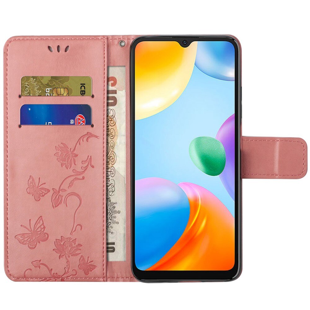 Custodia in pelle a farfalle per Xiaomi Redmi 10C, Rosa