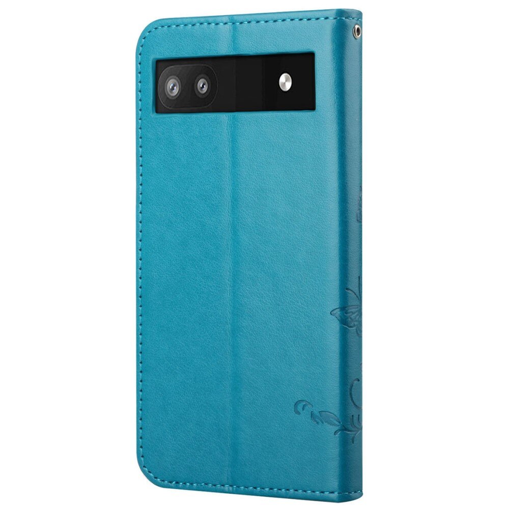 Custodia in pelle a farfalle per Google Pixel 6a, Blu