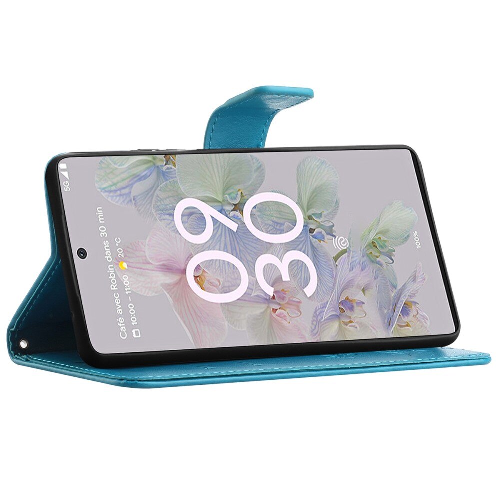 Custodia in pelle a farfalle per Google Pixel 6a, Blu