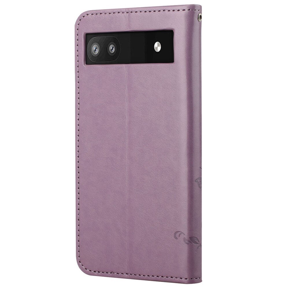Custodia in pelle a farfalle per Google Pixel 6a, Viola