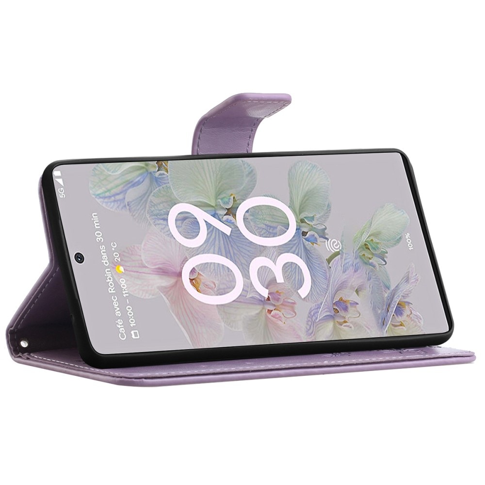 Custodia in pelle a farfalle per Google Pixel 6a, Viola