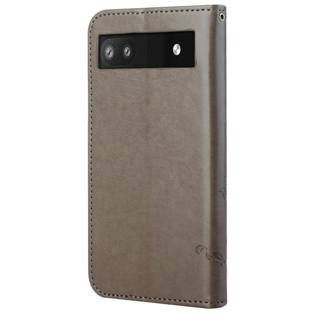 Custodia in pelle a farfalle per Google Pixel 6a, Grigio
