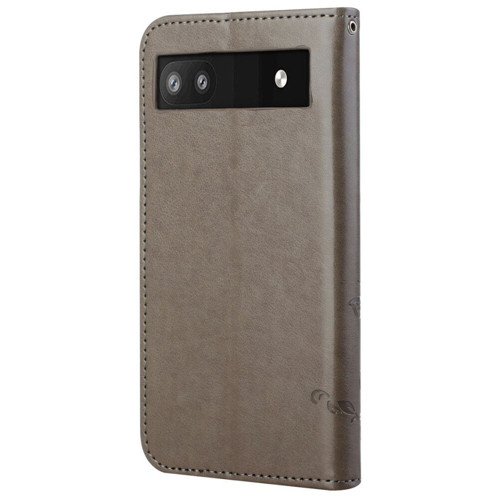 Custodia in pelle a farfalle per Google Pixel 6a, grigio