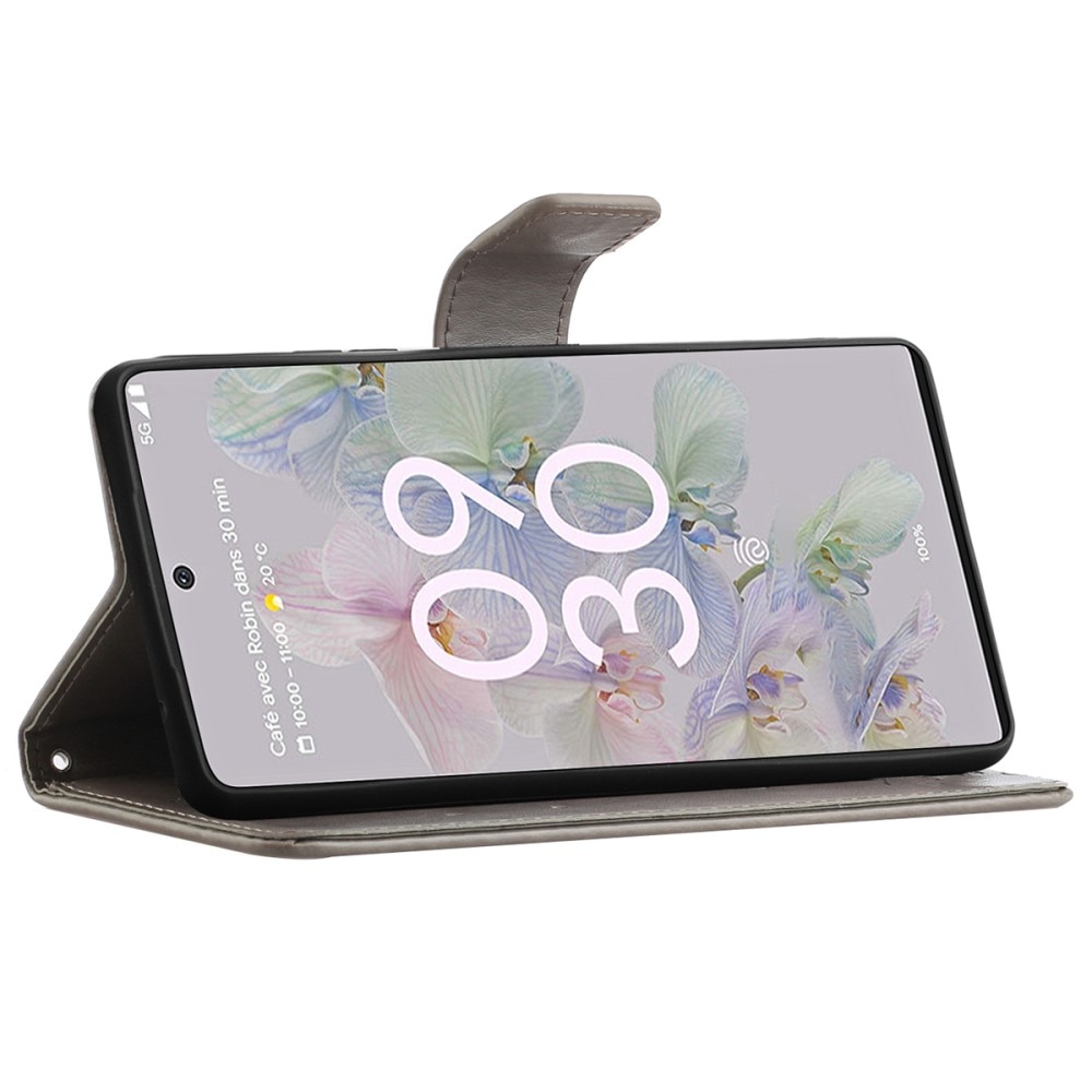 Custodia in pelle a farfalle per Google Pixel 6a, Grigio