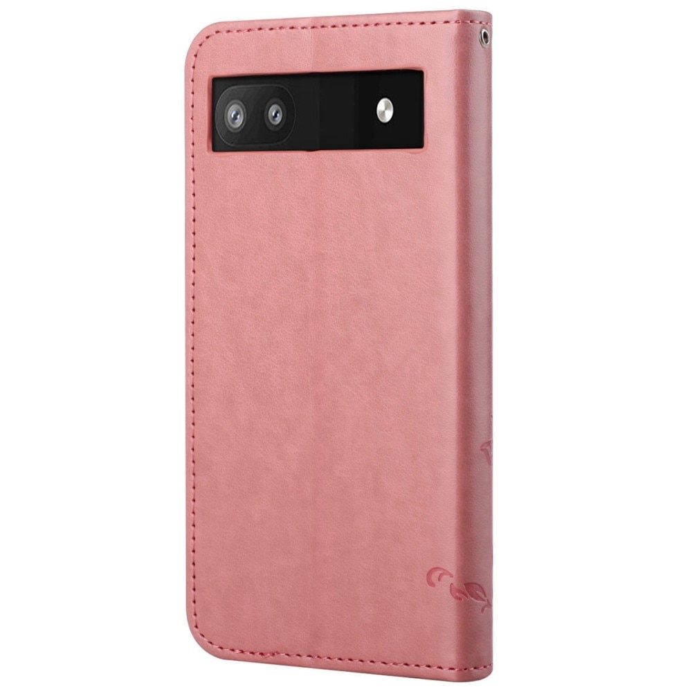 Custodia in pelle a farfalle per Google Pixel 6a, rosa