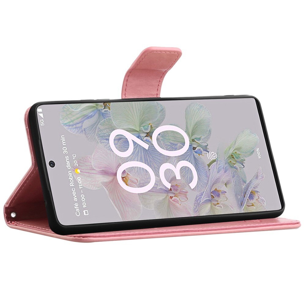 Custodia in pelle a farfalle per Google Pixel 6a, Rosa