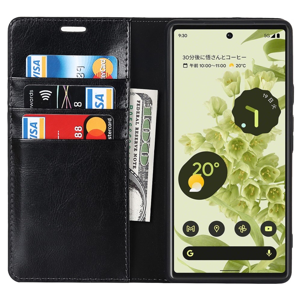 Cover Portafoglio in vera pelle Google Pixel 6a nero