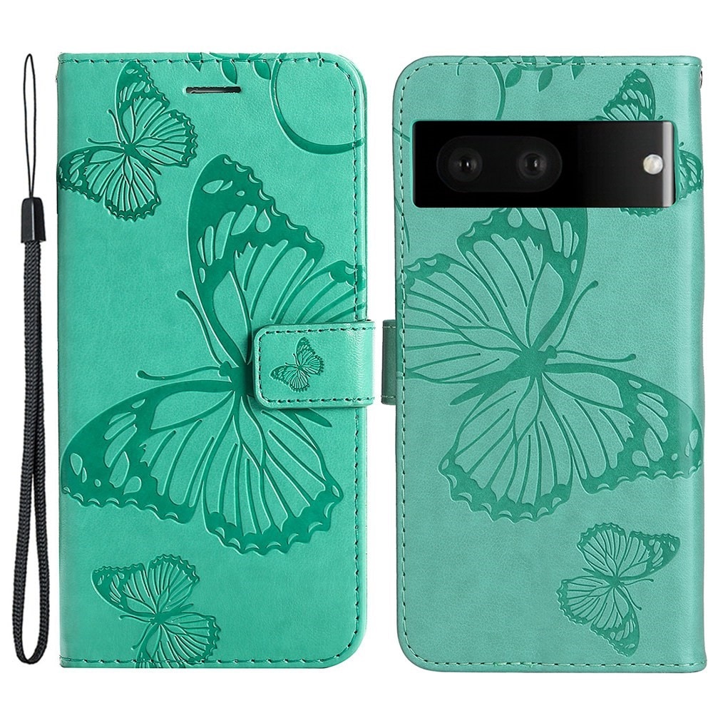 Custodia in pelle a farfalle per Google Pixel 7, Verde