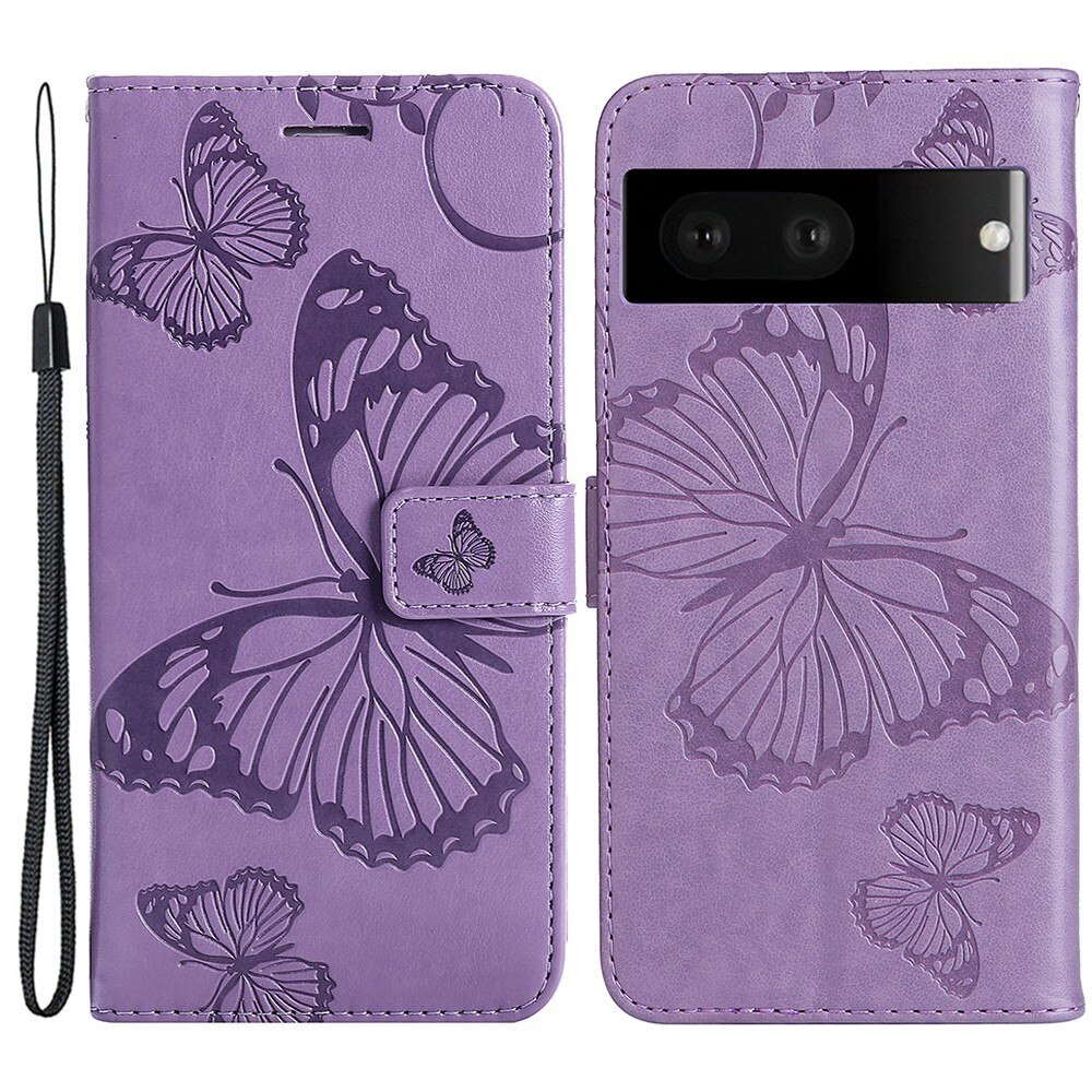 Custodia in pelle a farfalle per Google Pixel 7, Viola