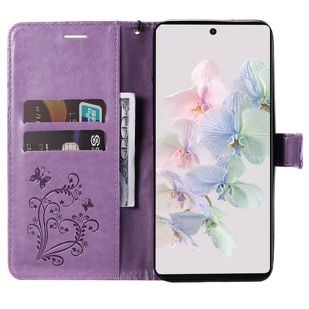 Custodia in pelle a farfalle per Google Pixel 7, Viola