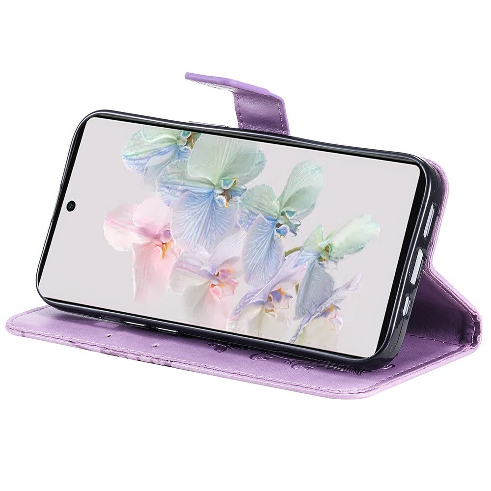 Custodia in pelle a farfalle per Google Pixel 7, Viola